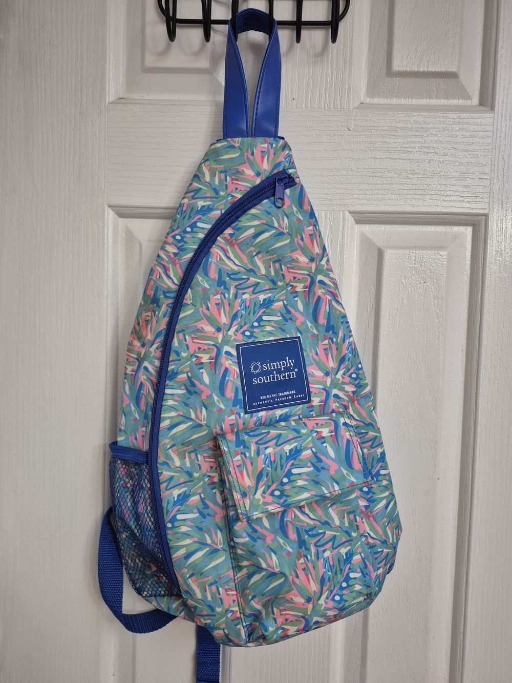 Simply Southern Multicolor Tropical Print Sling Backpack in Blue